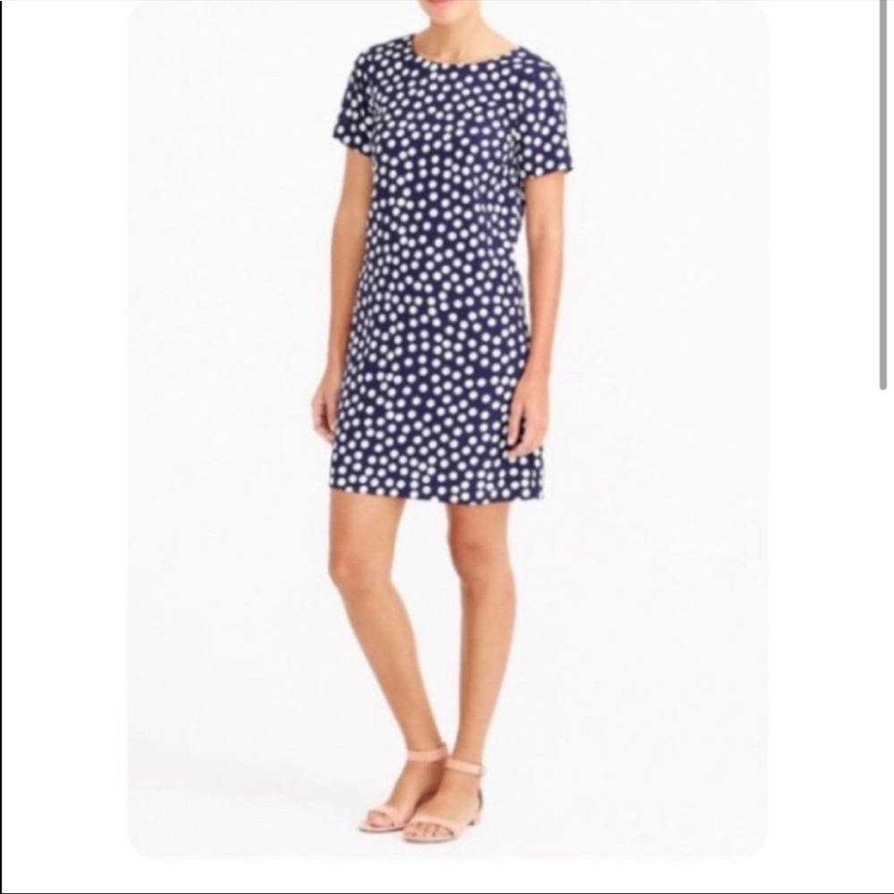 J. Crew navy polka dot dress with sleeves